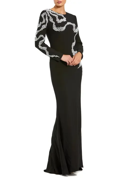 Beaded Swirl Appliqué Gown by Mac Duggal