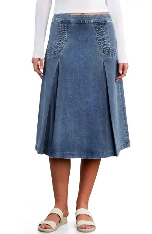 Cascade Pleated Denim Skirt by Wash Lab Denim