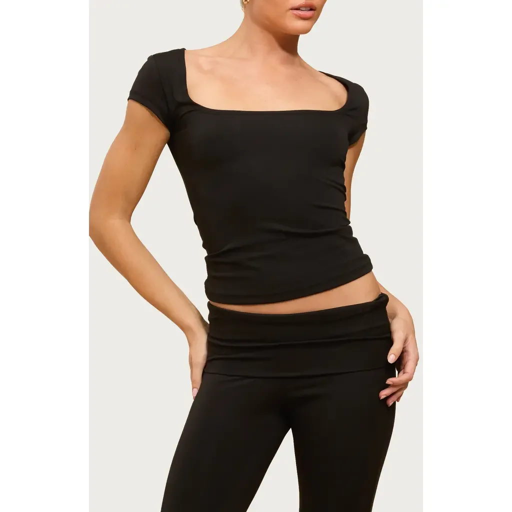 Delaney Square Neck Cap Sleeve Crop Top by EDIKTED