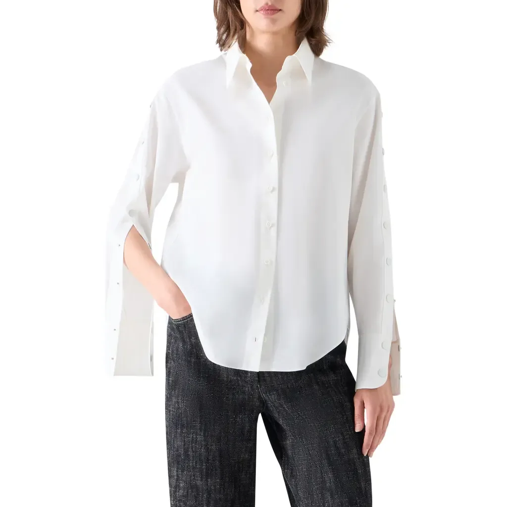 Split Sleeve Cotton Poplin Button-Up Shirt by Akris punto