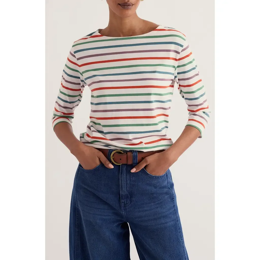 Sailor Stripe Three Quarter Sleeve Organic Cotton T-Shirt by Seasalt Cornwall