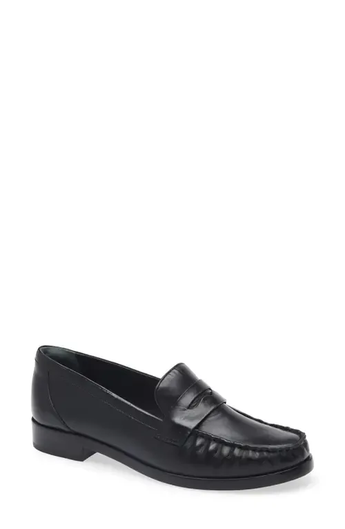 Ani Ruched Penny Loafer in Black Leather