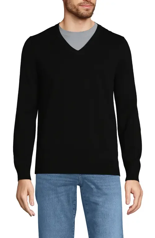Fine Gauge Cotton V Neck Sweater by Lands' End