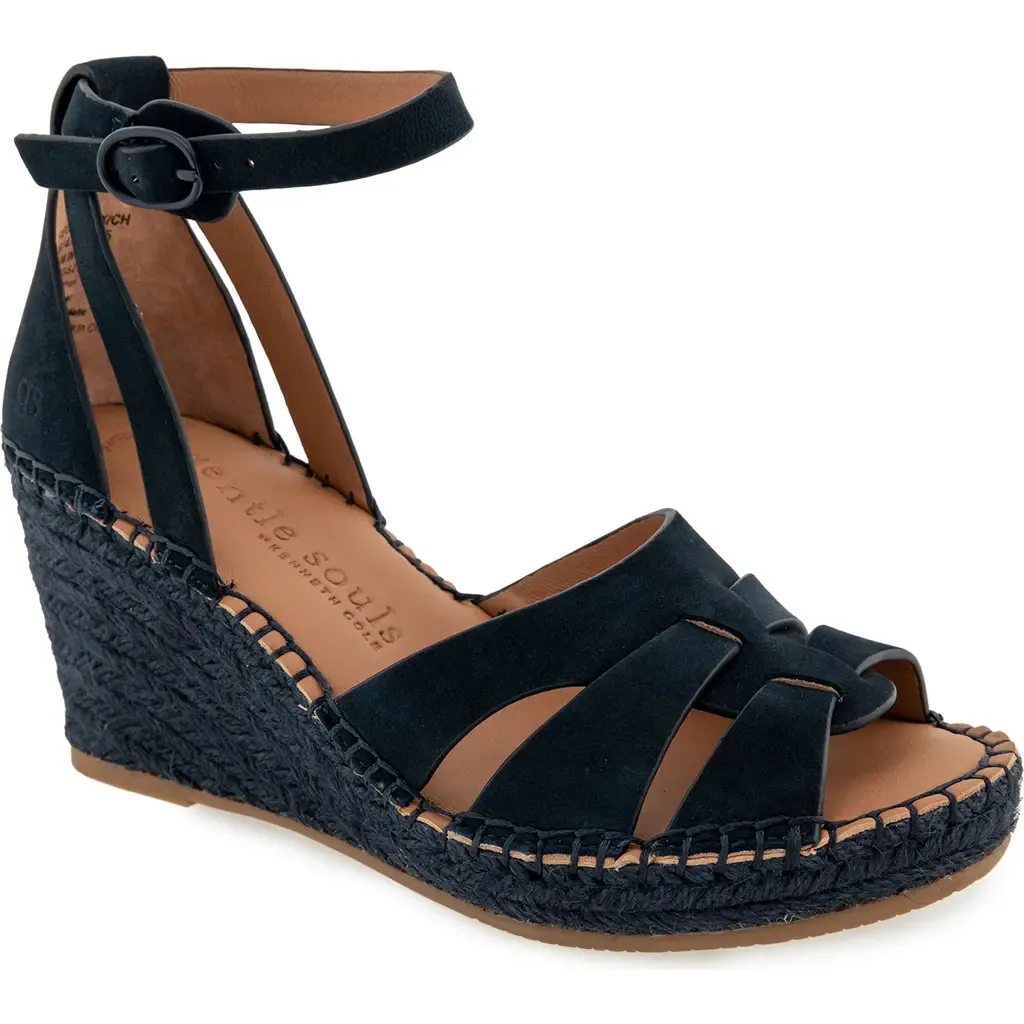Espadrille Wedge Sandal in Navy Nubuck by Gentle Souls