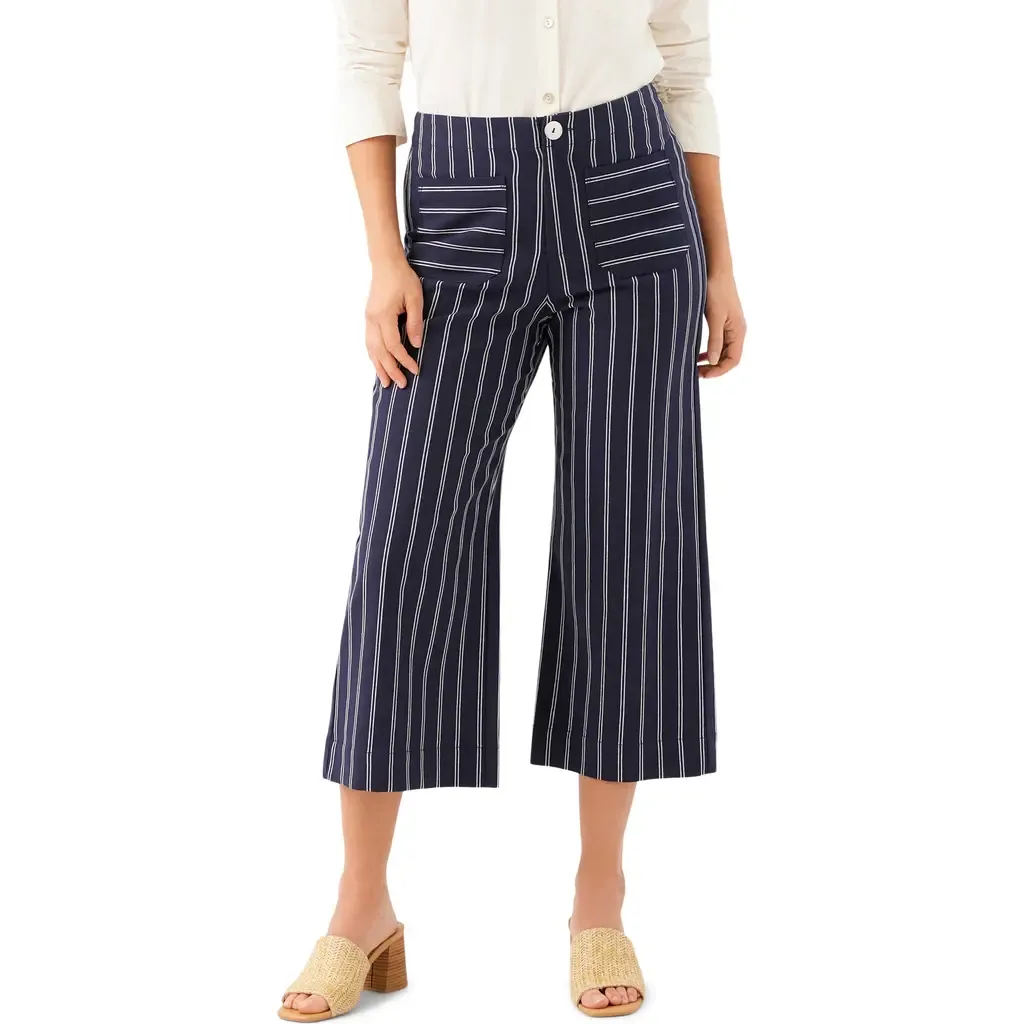 Stripe Cotton Blend Crop Wide Leg Pants by Karen Kane