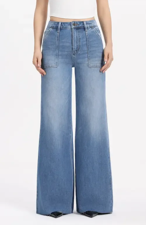 Raw Hem High Waist Super Wide Leg Utility Jeans by Bayeas