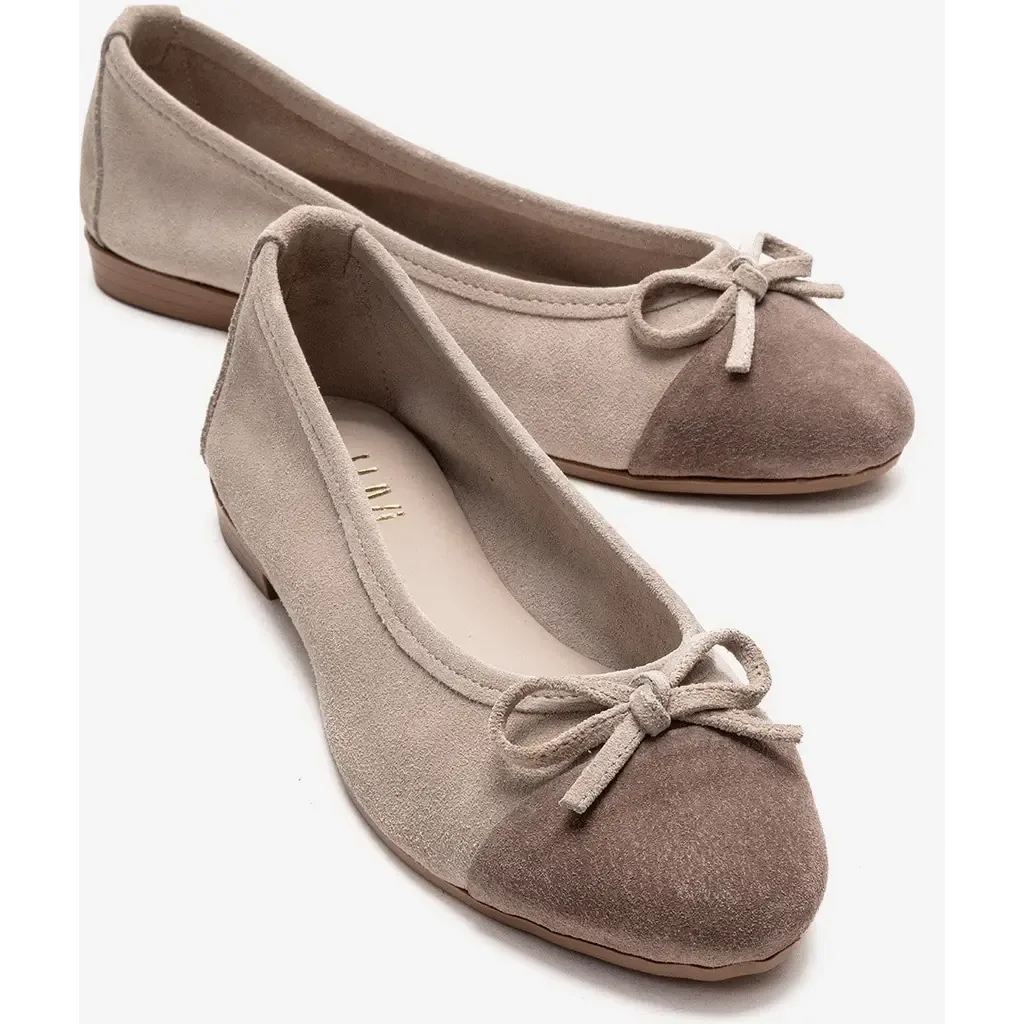 Boleo Leather Ballet Flat in Beige Suede by Forever & Always Shoes