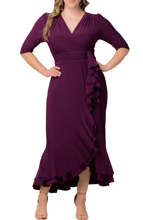 Veronica Ruffled High-Low Evening Gown