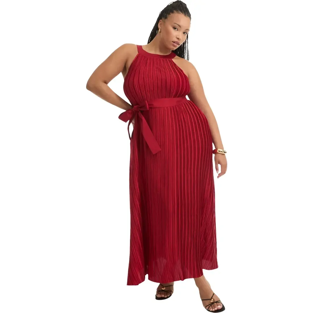 Pleated Halter Maxi Dress by June + Vie