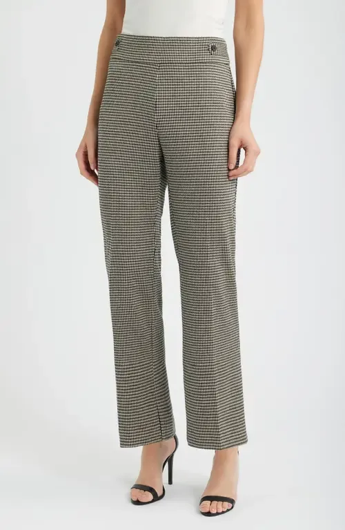 Houndstooth Side Tab Pull on Trousers by AK ANNE KLEIN
