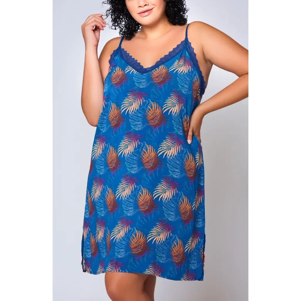 Lace Trim Viscose Chemise with Adjustable Straps by iCollection