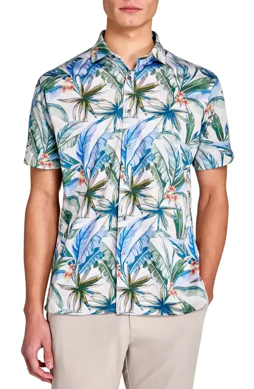 Regular Fit Tropical Chambray Recycled Performance Golf Button-Down Shirt by CONSTRUCT