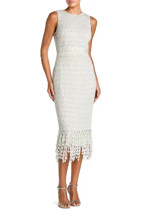 Pearl Embellished Sleeveless Midi Dress by Mac Duggal