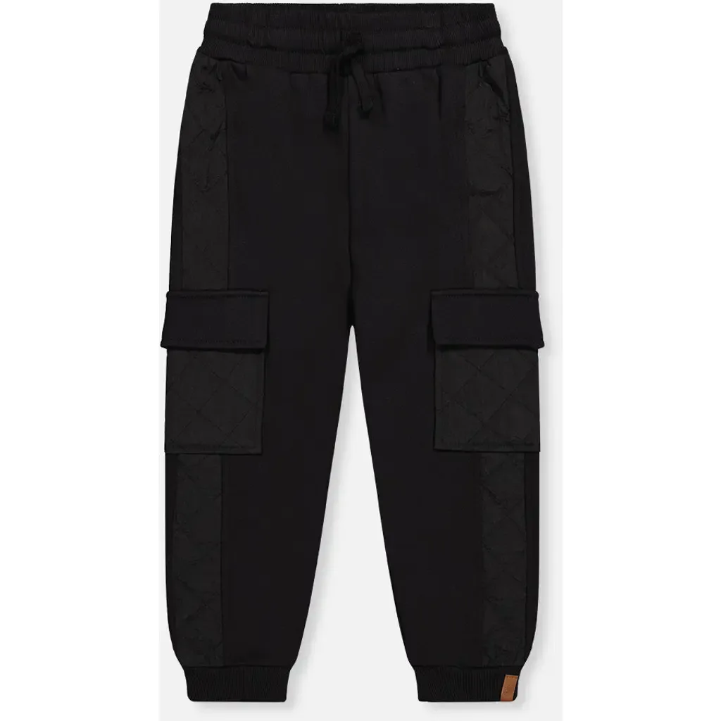 Bi-Material Fleece Cargo Pocket Quilted Panel Sweatpants by Deux par Deux