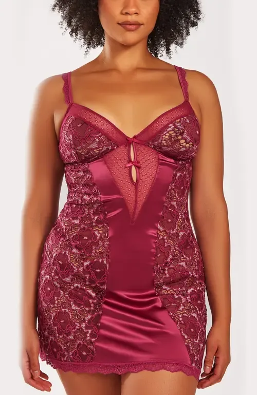 Two-Toned Lace & Satin Chemise Set by iCollection