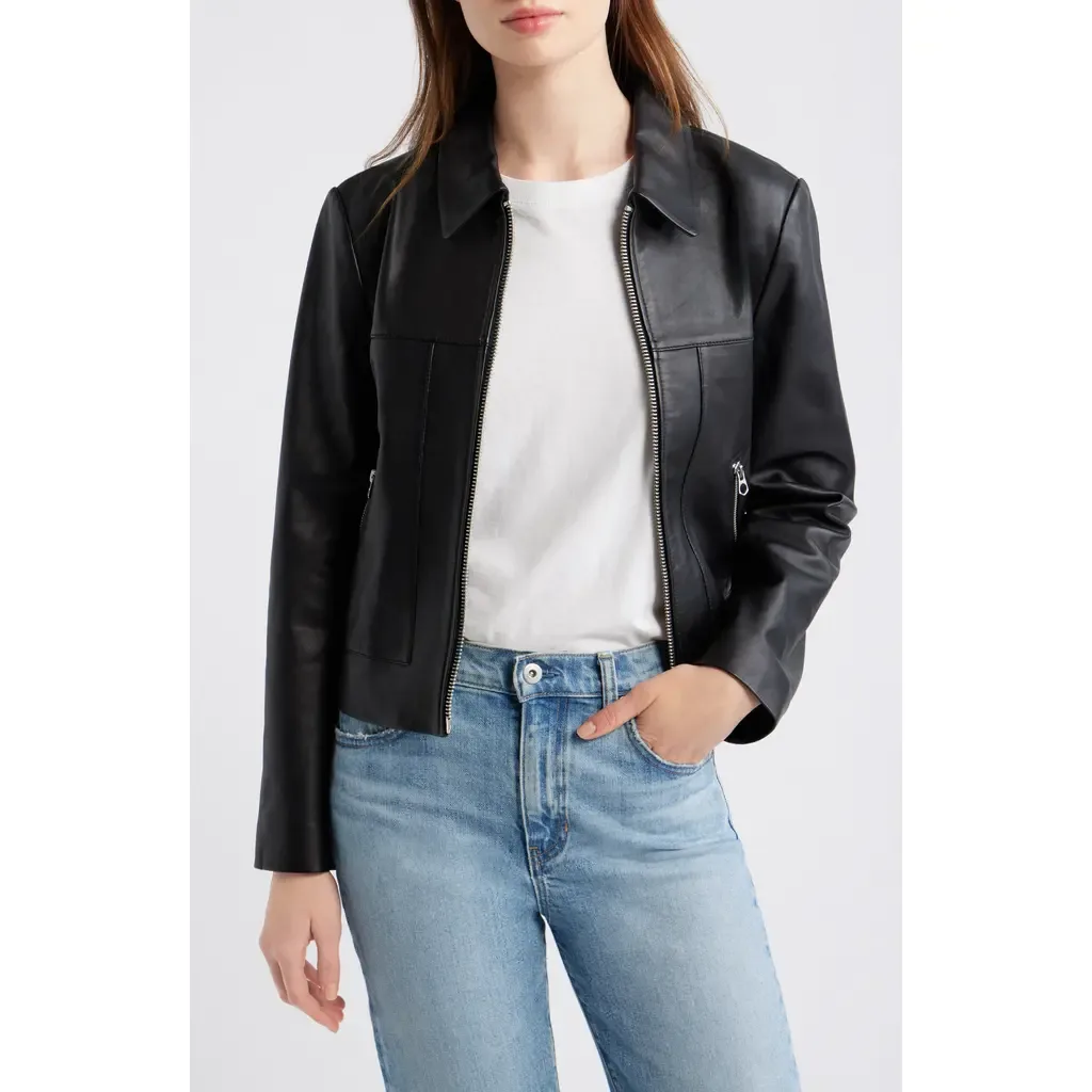 Shrunken Leather Zip Jacket