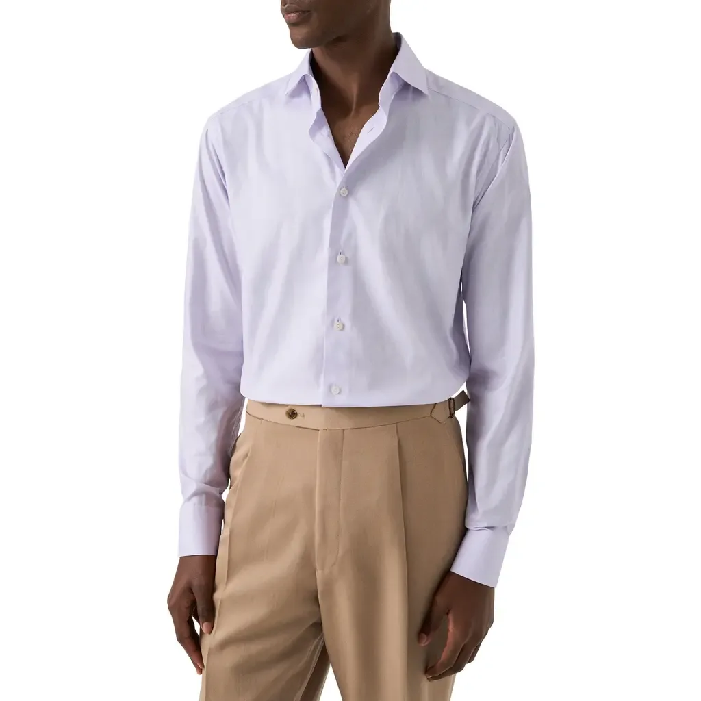 Contemporary Fit Light Purple Microcheck Cotton Dobby Dress Shirt by Eton