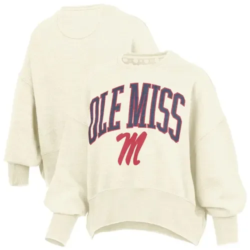 Pressbox Natural Ole Miss Rebels Oversized Waist-Length Crewneck Sweatshirt