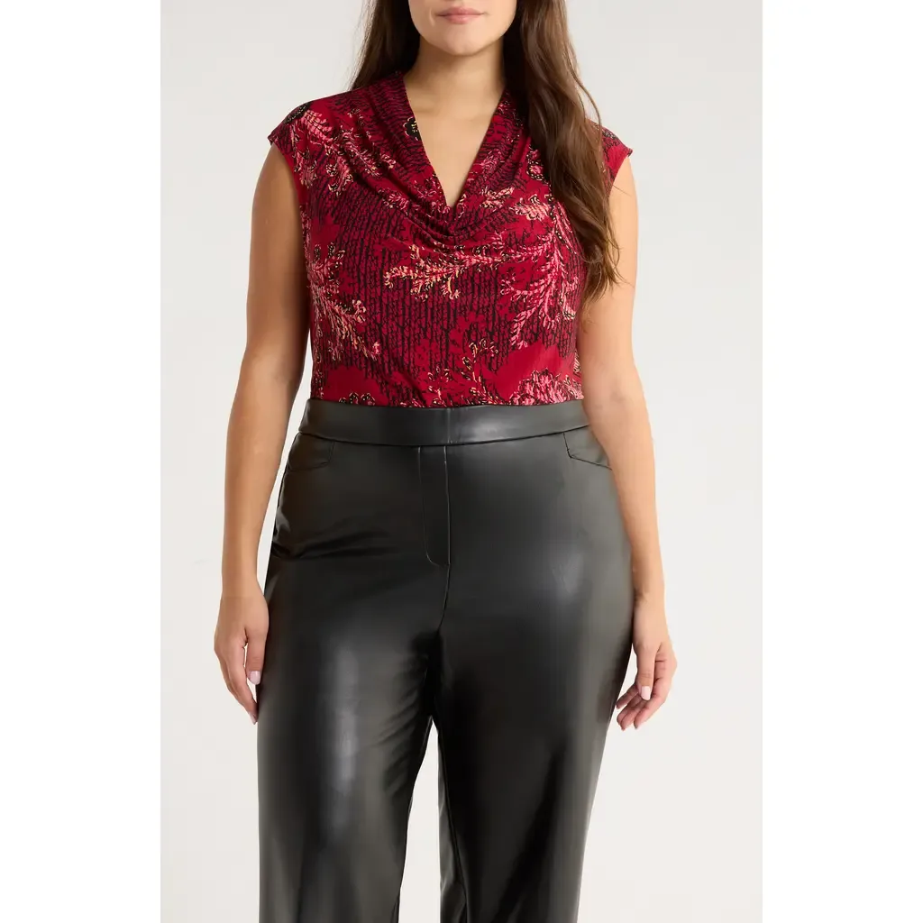 Floral Cowl Neck Cap Sleeve Top by KASPER