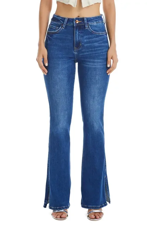 Split Hem Mid Rise Flare Jeans by Bayeas