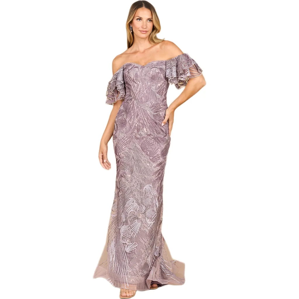 Off Shoulder Mermaid Lace Gown by LARA New York