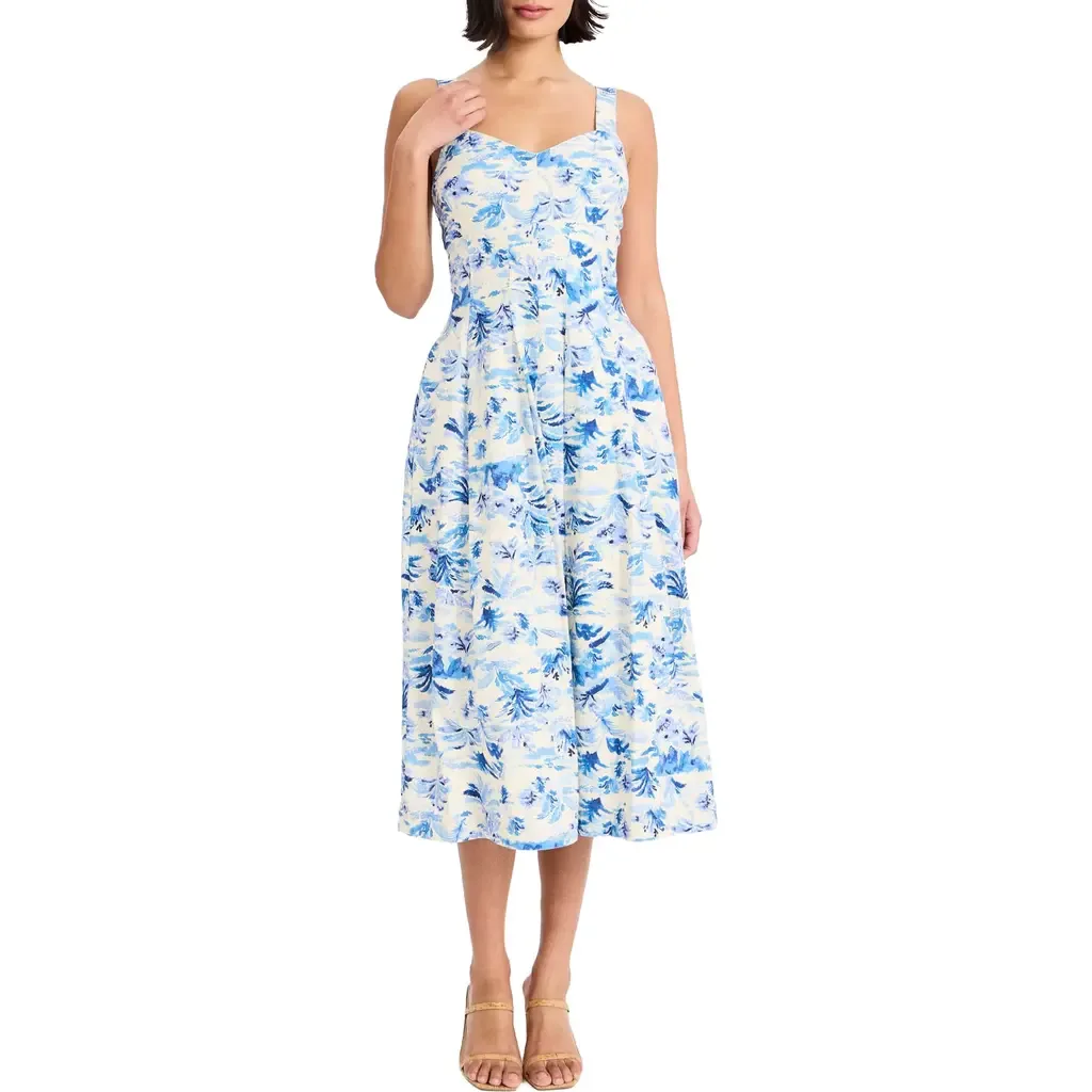 Sleeveless Linen Blend Midi Dress by Maggy London