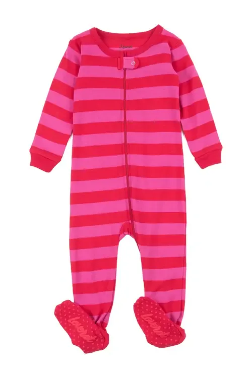 Red and Pink Stripes Footed Sleeper Pajama by Leveret