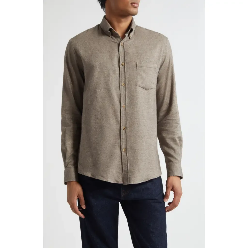 Brushed Cotton Flannel Button-Down Shirt by Sunspel