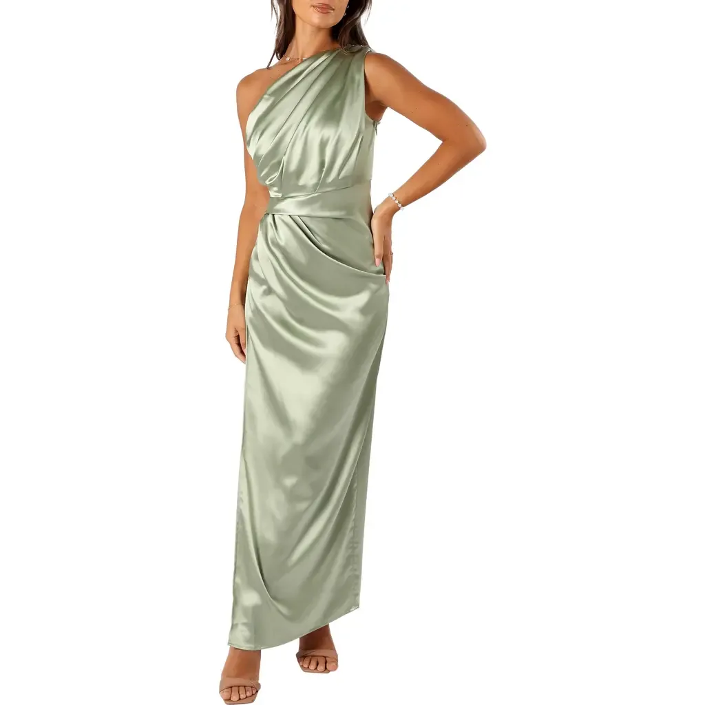 Nadia One-Shoulder Satin Maxi Dress