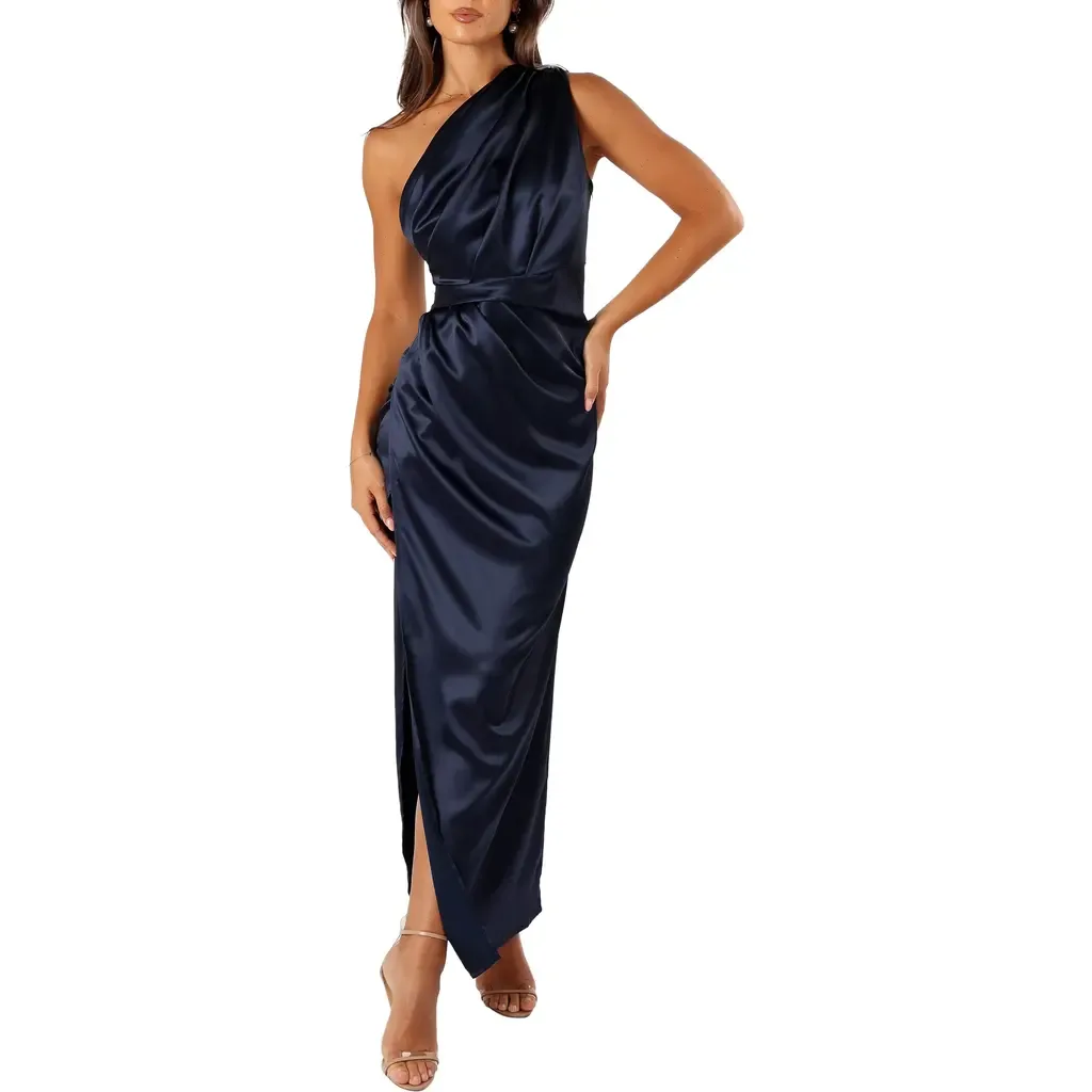 Nadia One-Shoulder Satin Maxi Dress