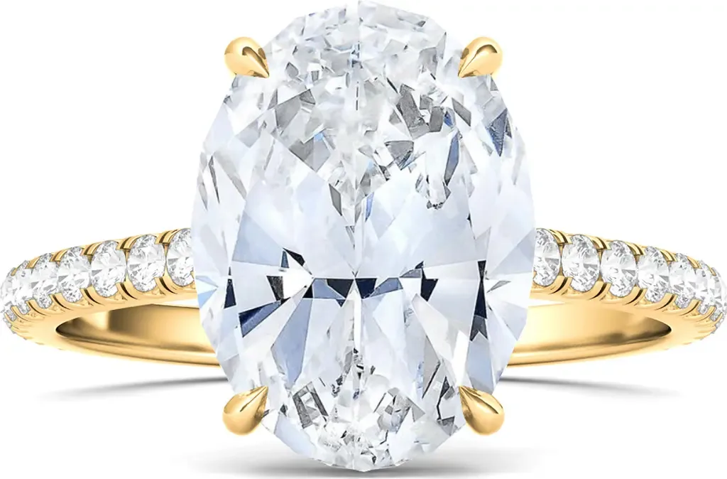 Oval Cut Pavé Lab Grown Diamond Ring in 3.00 Ctw 18K Yellow Gold by HauteCarat