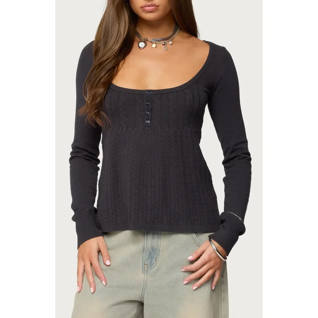 Jaylah Cable Stitch Long Sleeve Shirt by EDIKTED