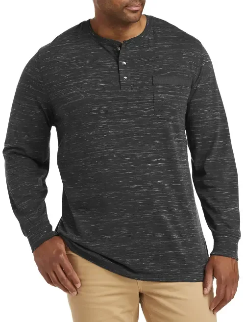 Long-Sleeve Jersey Henley Shirt by Harbor Bay by DXL