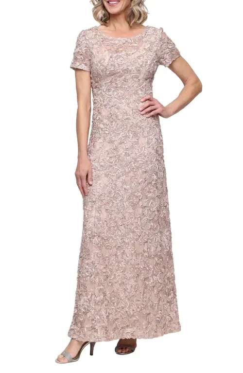 Sequin Soutache Short Sleeve A-Line Gown