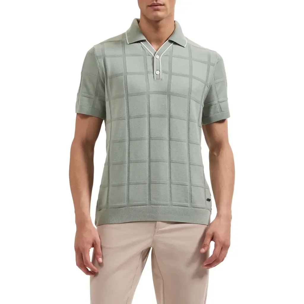 Grid Short Sleeve Cotton & Modal Sweater by Bugatchi