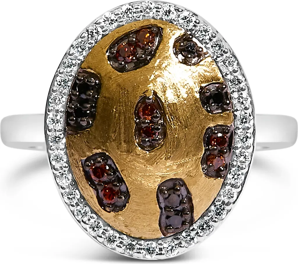 10K Yellow Gold Plated Sterling Silver 1/3 Cttw Oval Mixed Diamond Halo Shield Ring by Haus of Brilliance
