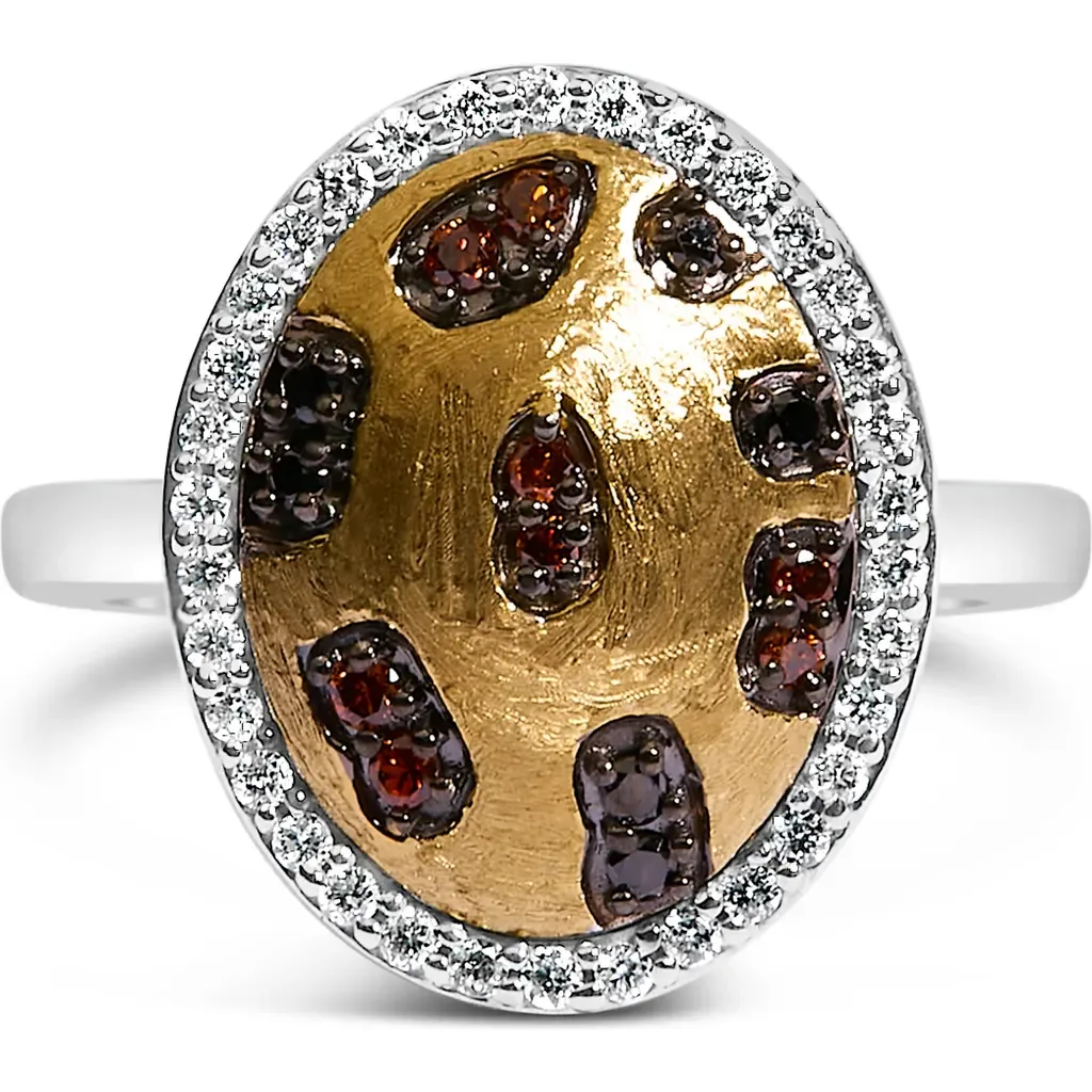 10K Yellow Gold Plated Sterling Silver 1/3 Cttw Oval Mixed Diamond Halo Shield Ring by Haus of Brilliance