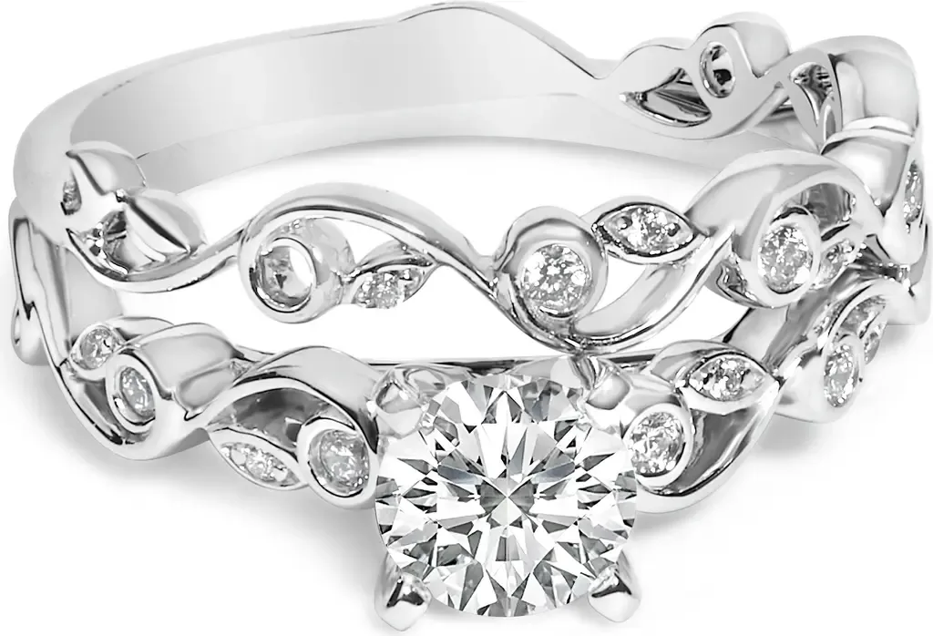 14K White Gold Lab Grown Diamond 1.0 Cttw Vintage Style Engagement Ring and Band Set by Haus of Brilliance