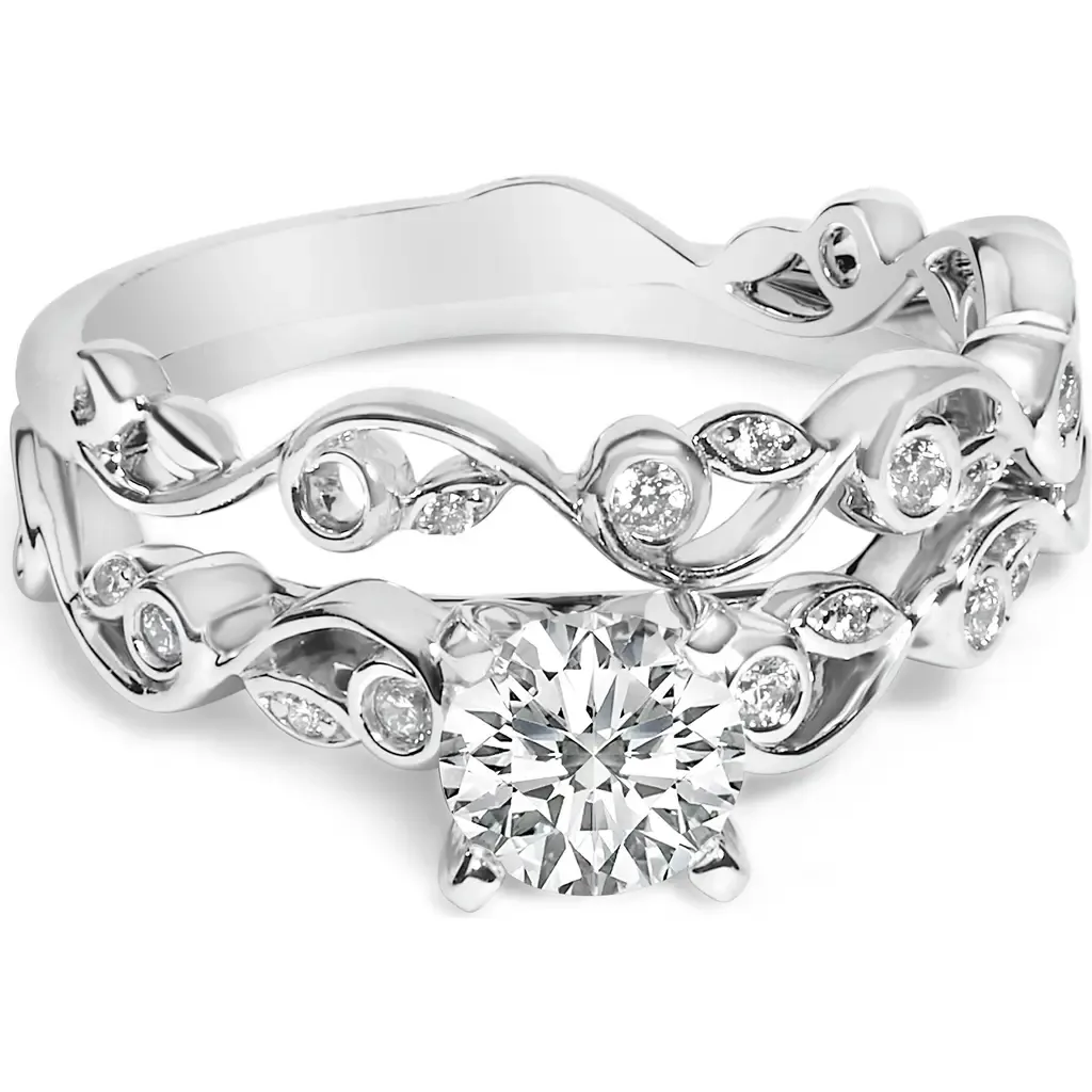 14K White Gold Lab Grown Diamond 1.0 Cttw Vintage Style Engagement Ring and Band Set by Haus of Brilliance