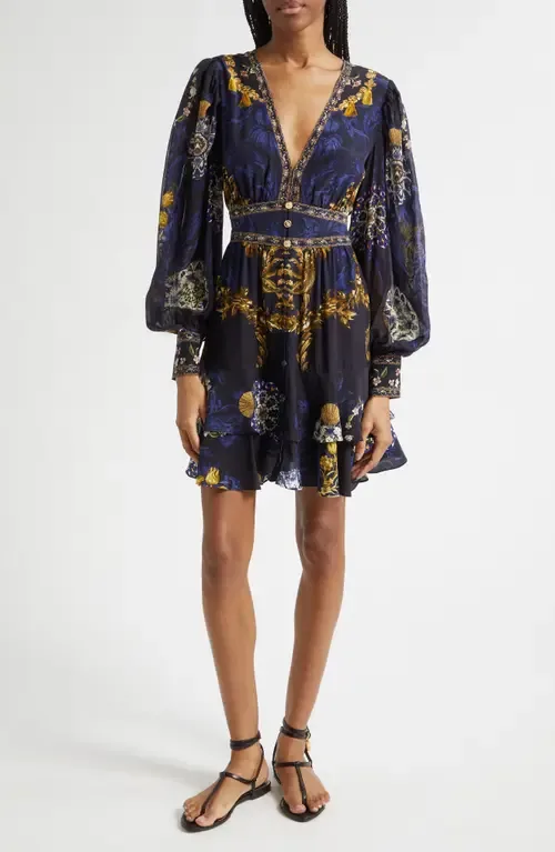 Beaded Print Long Sleeve Silk Dress by Camilla