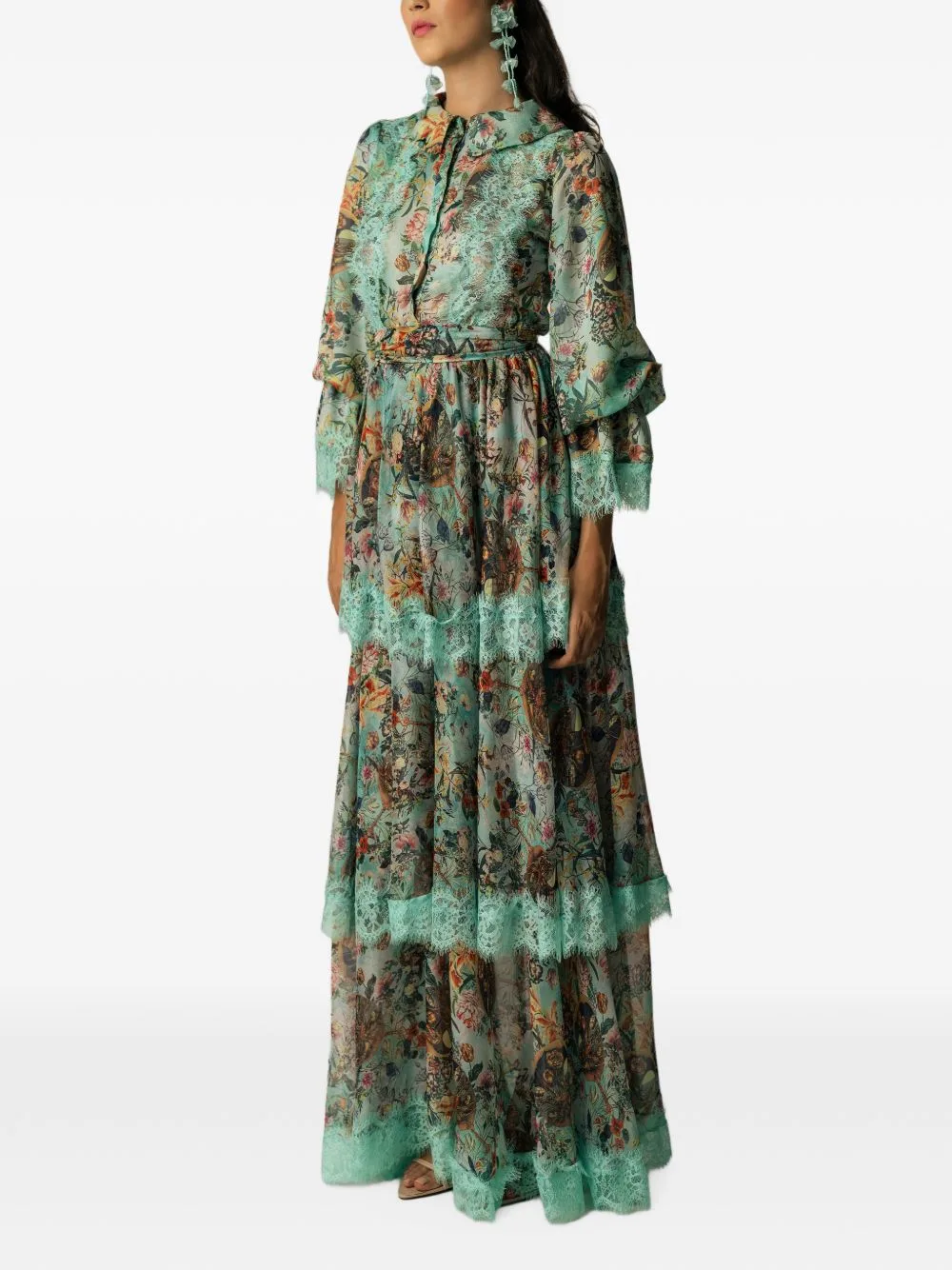 Nerine Floral-Print Lace-Trim Maxi Dress by MIAU by Clara Rotescu