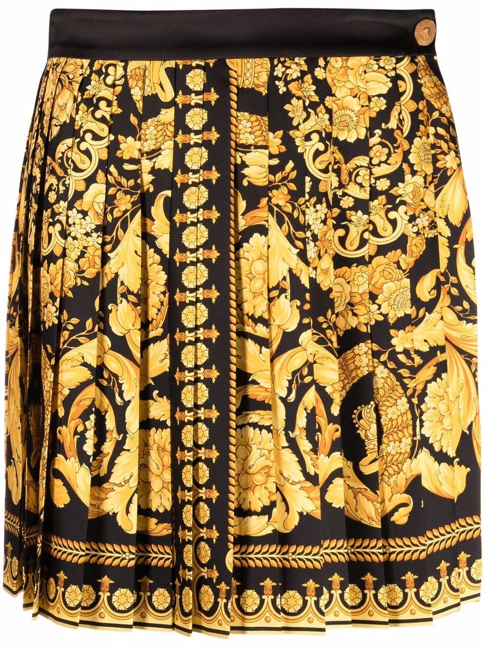 Printed Silk Twill Pleated Mini Skirt by Versace