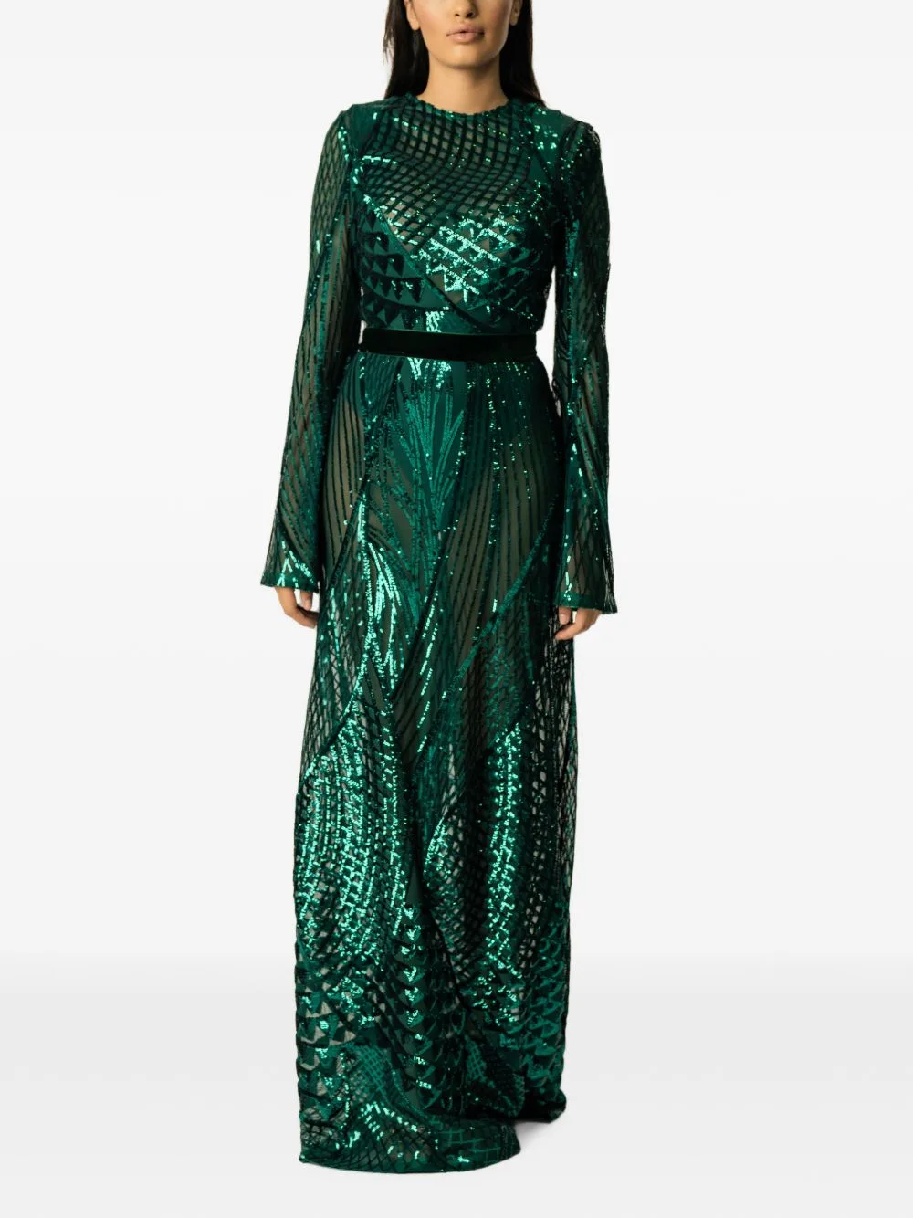 Sequin-Embellished Long-Sleeve Maxi Dress by MIAU by Clara Rotescu