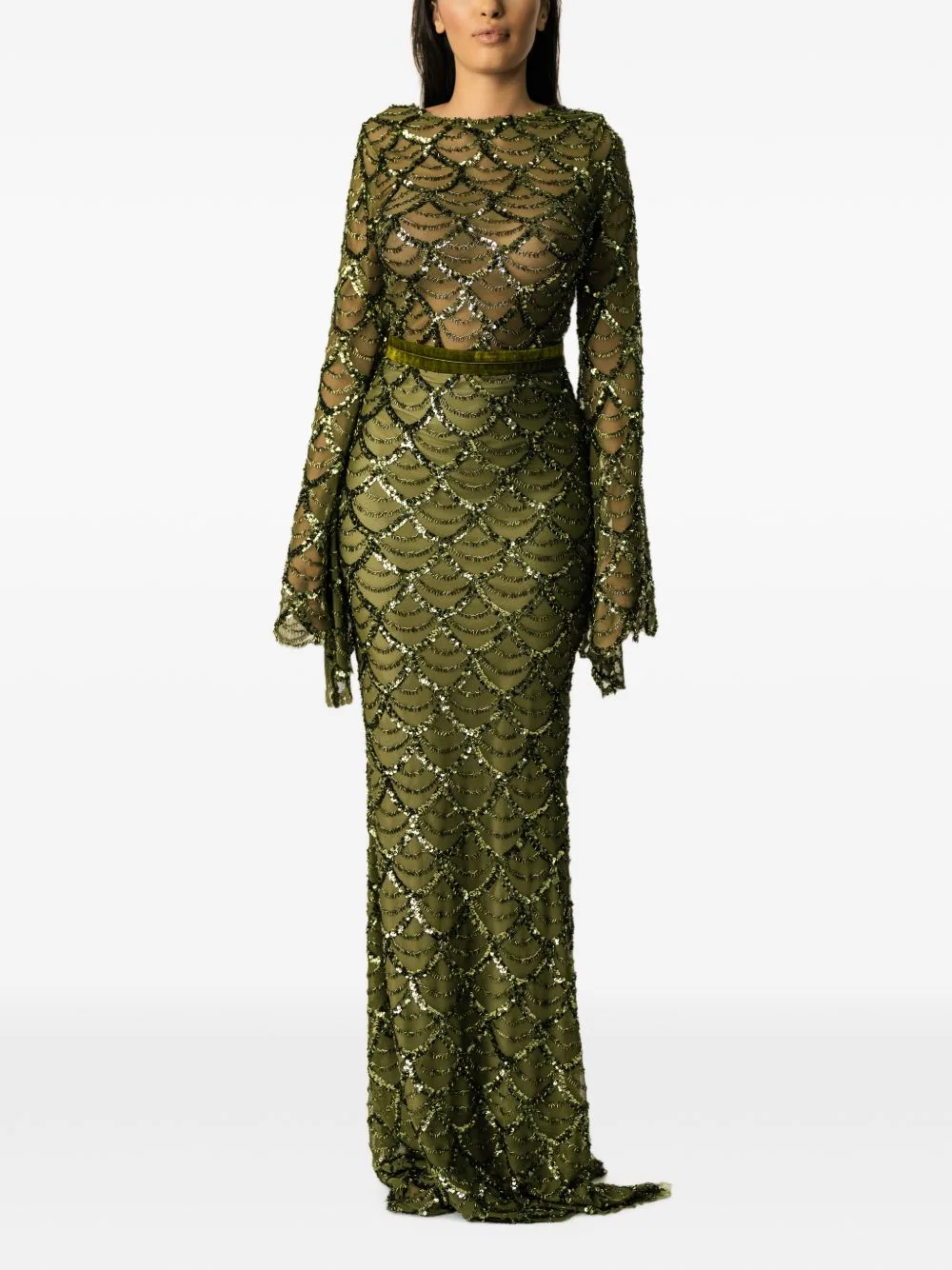 Sequin-Embellished Bell-Sleeve Maxi Dress by MIAU by Clara Rotescu