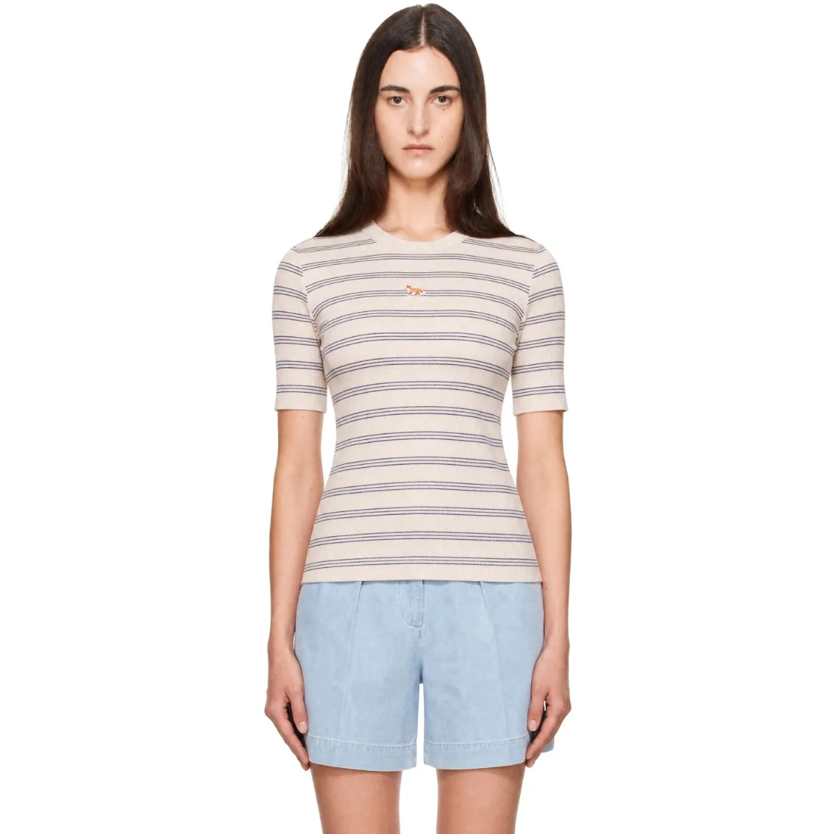 Baby Fox Striped Fitted T-Shirt by Maison Kitsuné