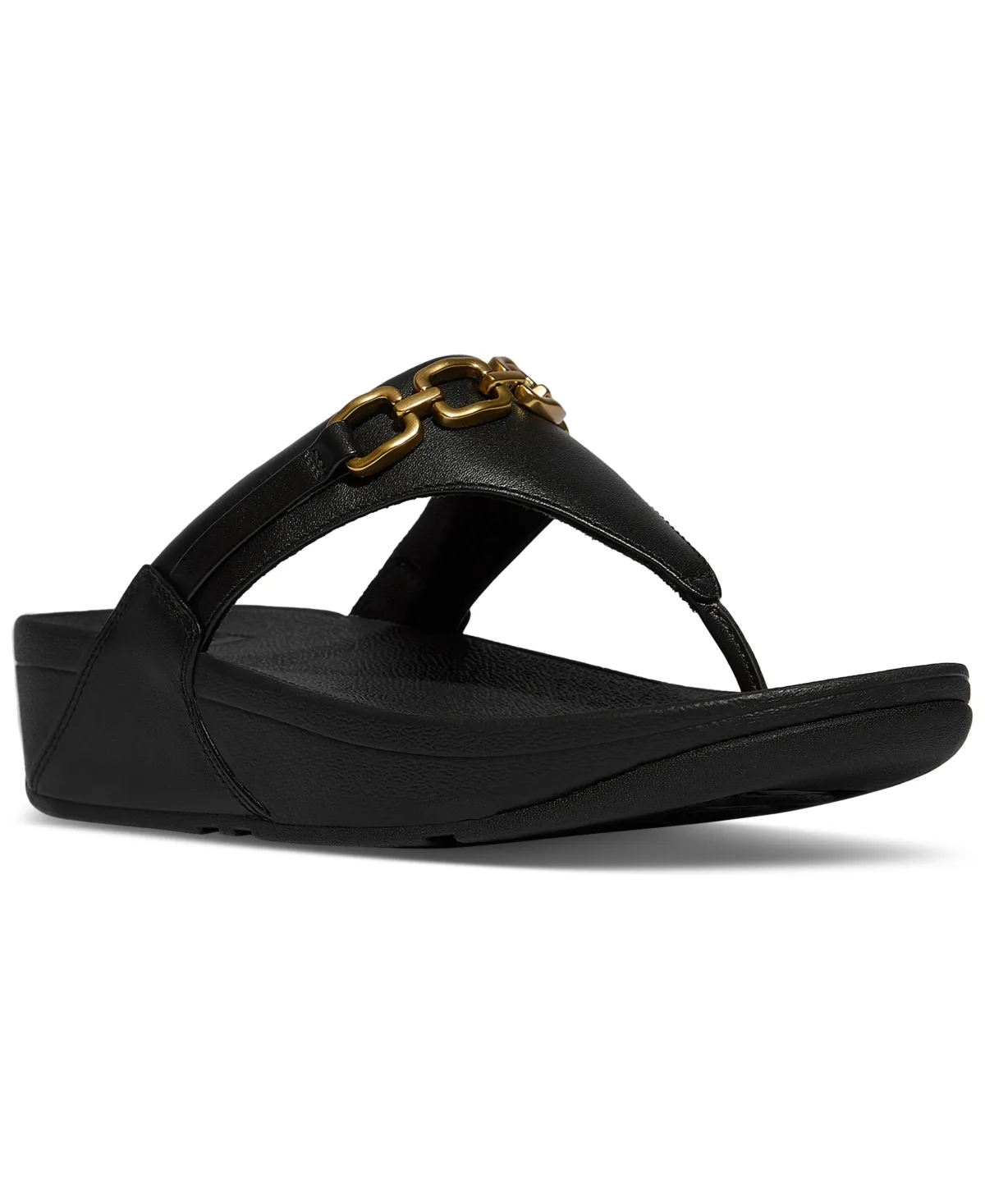 Lulu Square-Chain Leather Toe-Post Wedge Sandals by Fitflop
