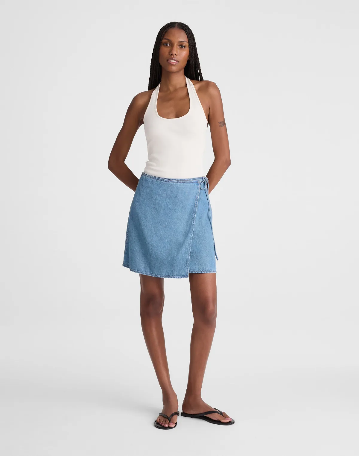 Airy Denim Wrap Mini Skirt by MW