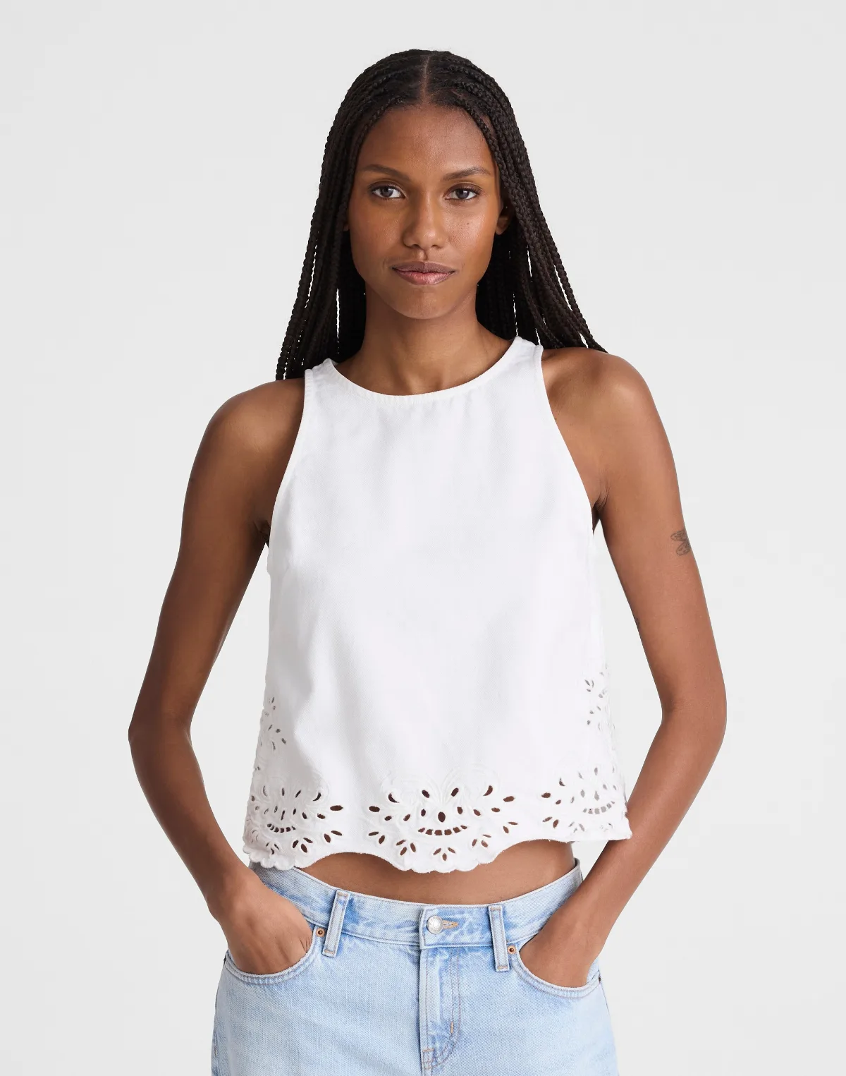 Denim Eyelet Shell Top by MW