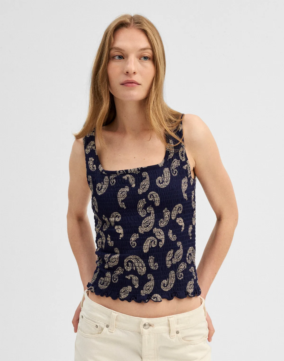 Madewell x Shopbop Smocked Squareneck Tank by MW
