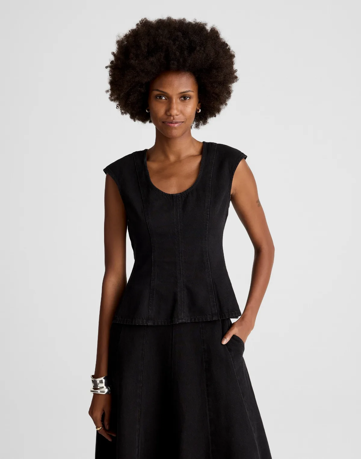 Airy Denim Seamed Scoopneck Top by MW